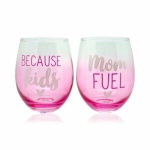 Stemless Wine Glasses Mom Fuel Because Kids Set Of 2 New in Box 22oz Pink